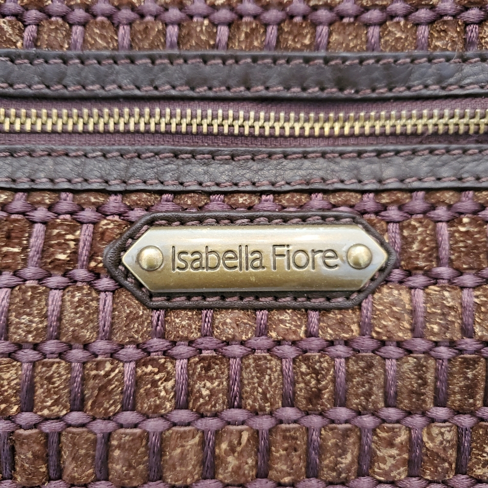 ISABELLA FIORE Leather Woven Large Shoulder Bag Handbag Brown - Picture 3 of 11